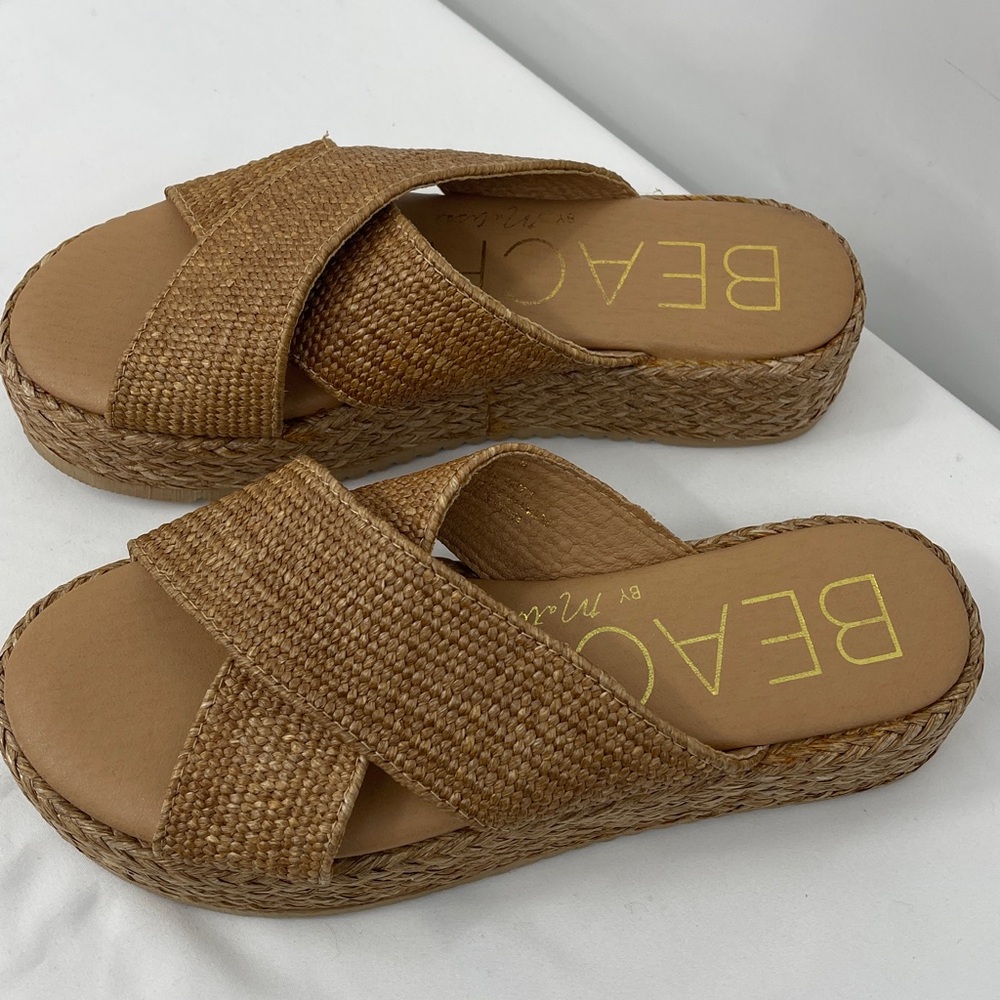 CATALINA BEACH BY MATISSE Tan Woven Cross-Strap Platform Sandals WOMENS SIZE 8M - Picture 2 of 8